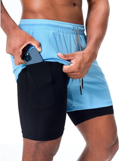 Mens Running Shorts，Workout Running Shorts for Men，2-in-1 Stealth Shorts， 7-Inch Gym Yoga Outdoor Sports Shorts