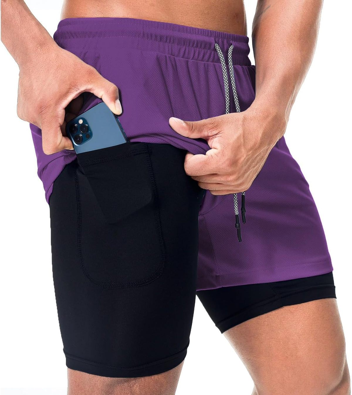 Mens Running Shorts，Workout Running Shorts for Men，2-in-1 Stealth Shorts， 7-Inch Gym Yoga Outdoor Sports Shorts