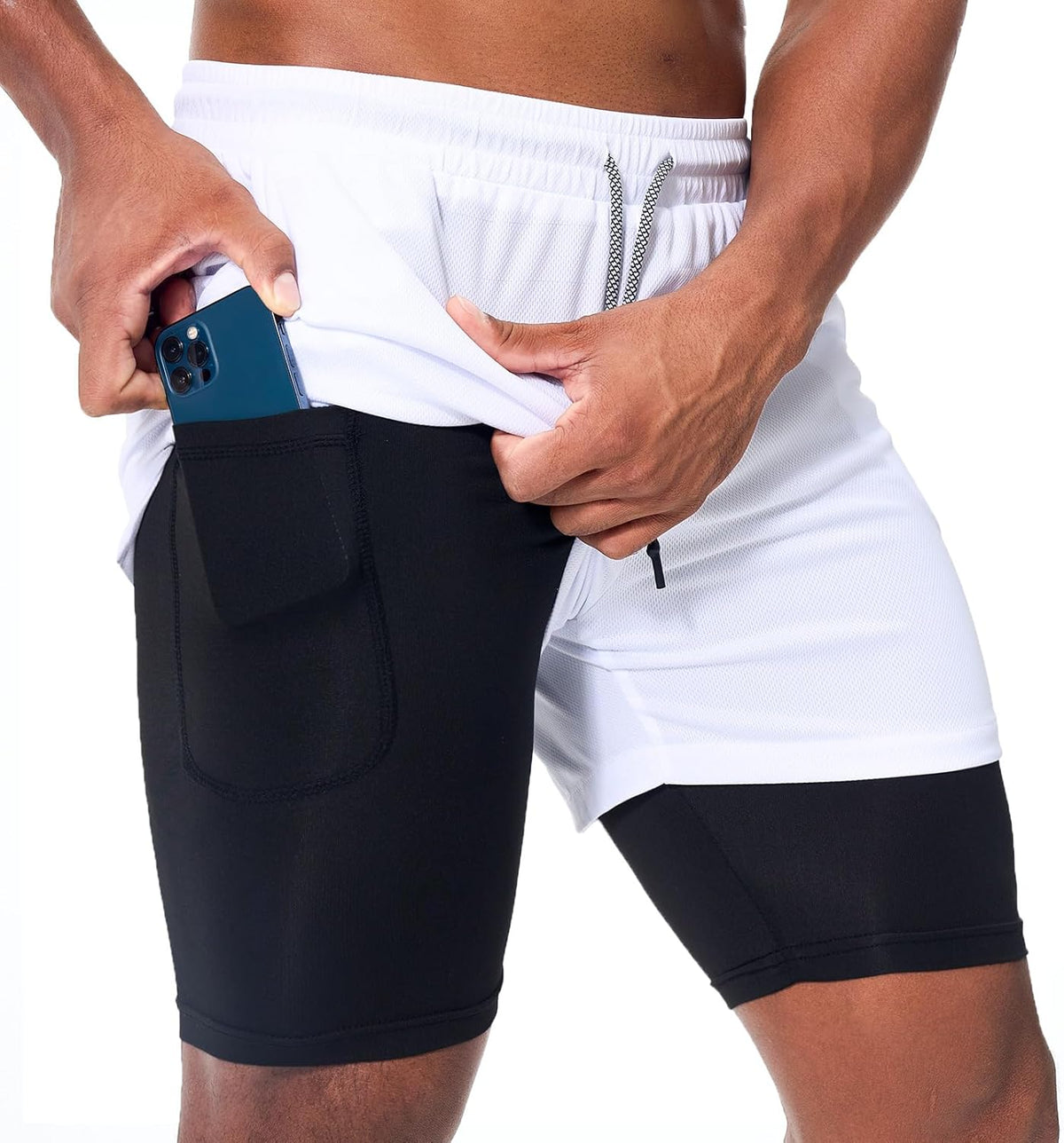 Mens Running Shorts，Workout Running Shorts for Men，2-in-1 Stealth Shorts， 7-Inch Gym Yoga Outdoor Sports Shorts
