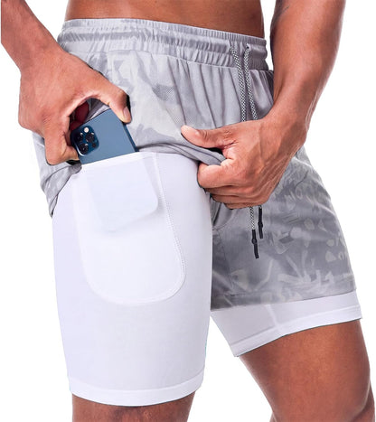 Mens Running Shorts，Workout Running Shorts for Men，2-in-1 Stealth Shorts， 7-Inch Gym Yoga Outdoor Sports Shorts
