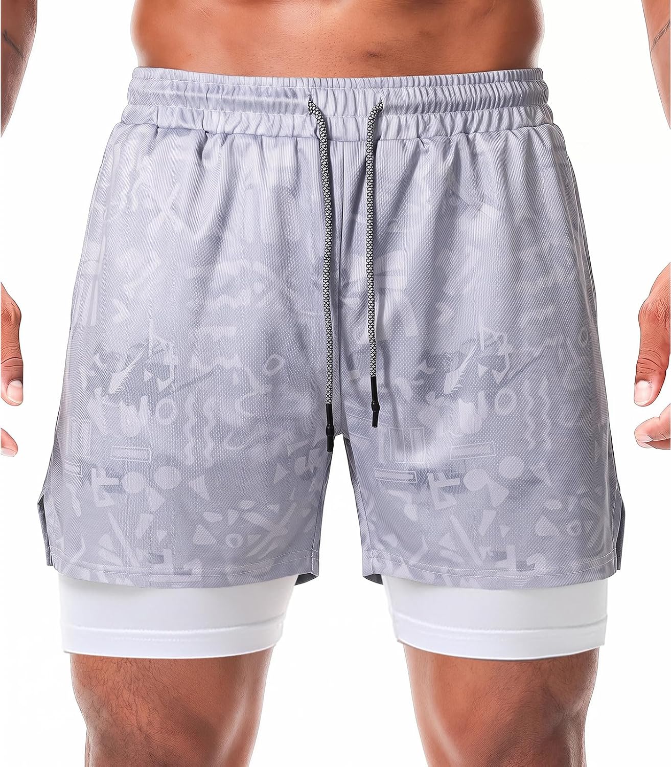 Mens Running Shorts，Workout Running Shorts for Men，2-in-1 Stealth Shorts， 7-Inch Gym Yoga Outdoor Sports Shorts