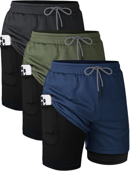 Mens Running Shorts，Workout Running Shorts for Men，2-in-1 Stealth Shorts， 7-Inch Gym Yoga Outdoor Sports Shorts