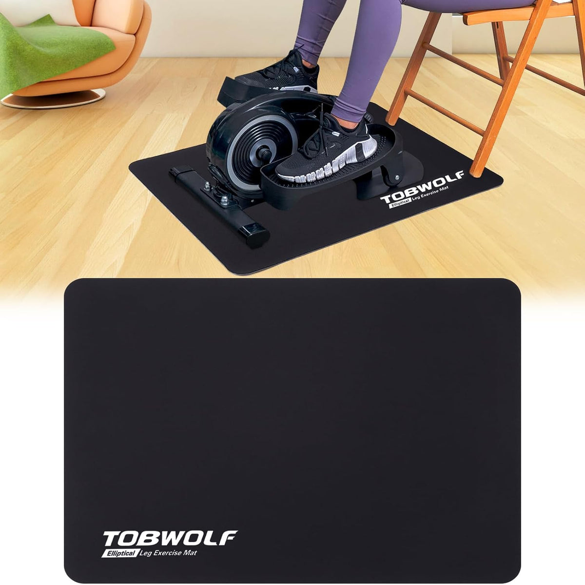 Non-Slip Workout Mat for Ellipse Leg Exerciser, Ellipse Machine Mat, Exercise Mat for Under Desk Ellipticals, Suitable for Electric Seated Foot Pedal Exerciser, Stability & Floor Protection