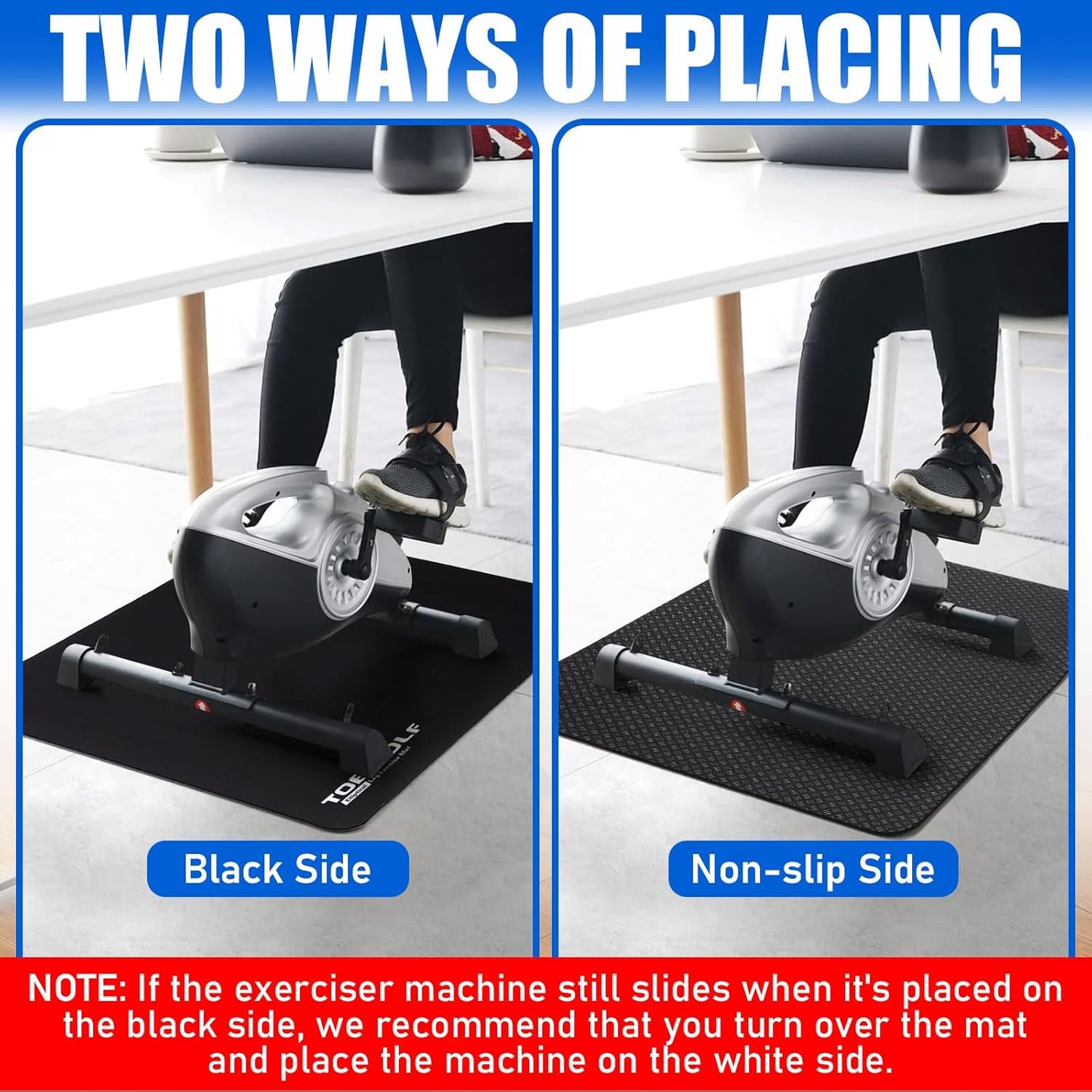 Non-Slip Workout Mat for Ellipse Leg Exerciser, Ellipse Machine Mat, Exercise Mat for Under Desk Ellipticals, Suitable for Electric Seated Foot Pedal Exerciser, Stability & Floor Protection