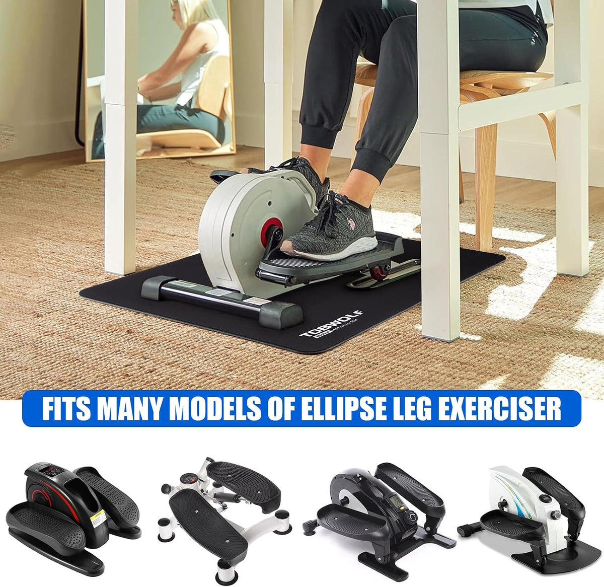 Non-Slip Workout Mat for Ellipse Leg Exerciser, Ellipse Machine Mat, Exercise Mat for Under Desk Ellipticals, Suitable for Electric Seated Foot Pedal Exerciser, Stability & Floor Protection