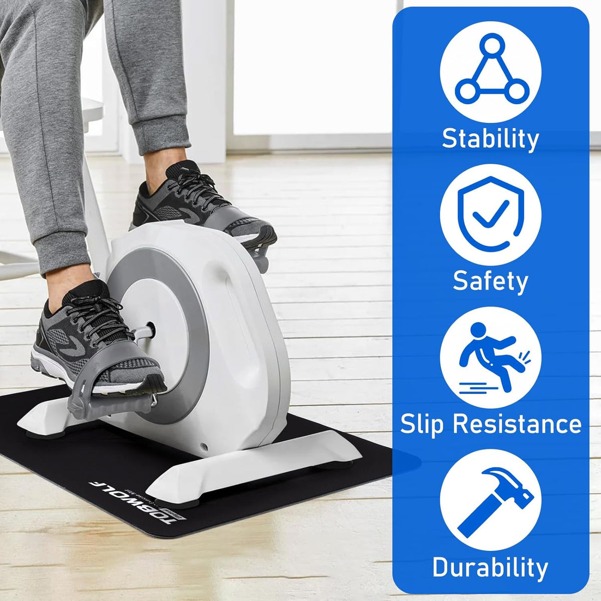 Non-Slip Workout Mat for Ellipse Leg Exerciser, Ellipse Machine Mat, Exercise Mat for Under Desk Ellipticals, Suitable for Electric Seated Foot Pedal Exerciser, Stability & Floor Protection