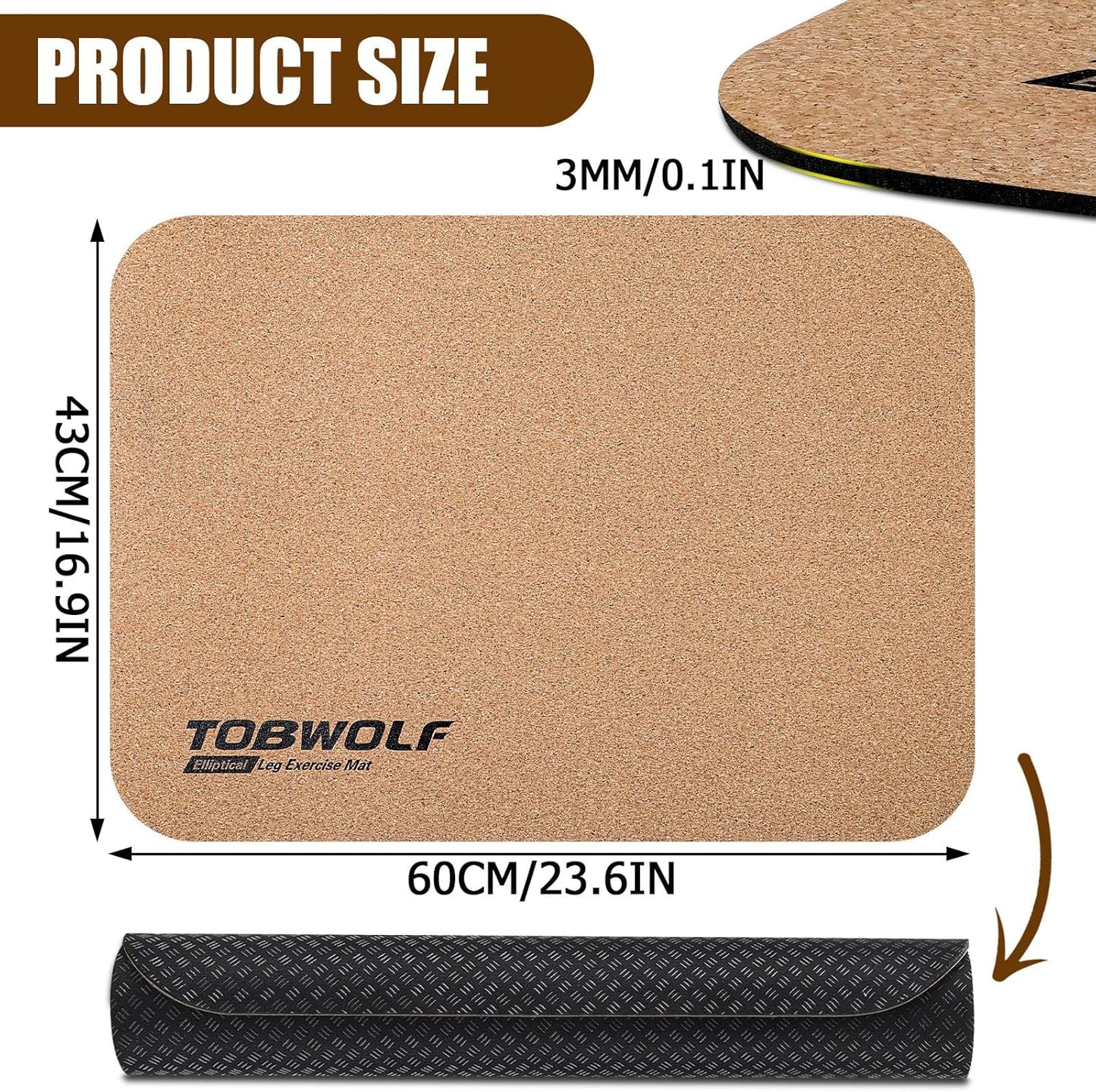 Non-Slip Workout Mat for Ellipse Leg Exerciser, Ellipse Machine Mat, Exercise Mat for Under Desk Ellipticals, Suitable for Electric Seated Foot Pedal Exerciser, Stability & Floor Protection