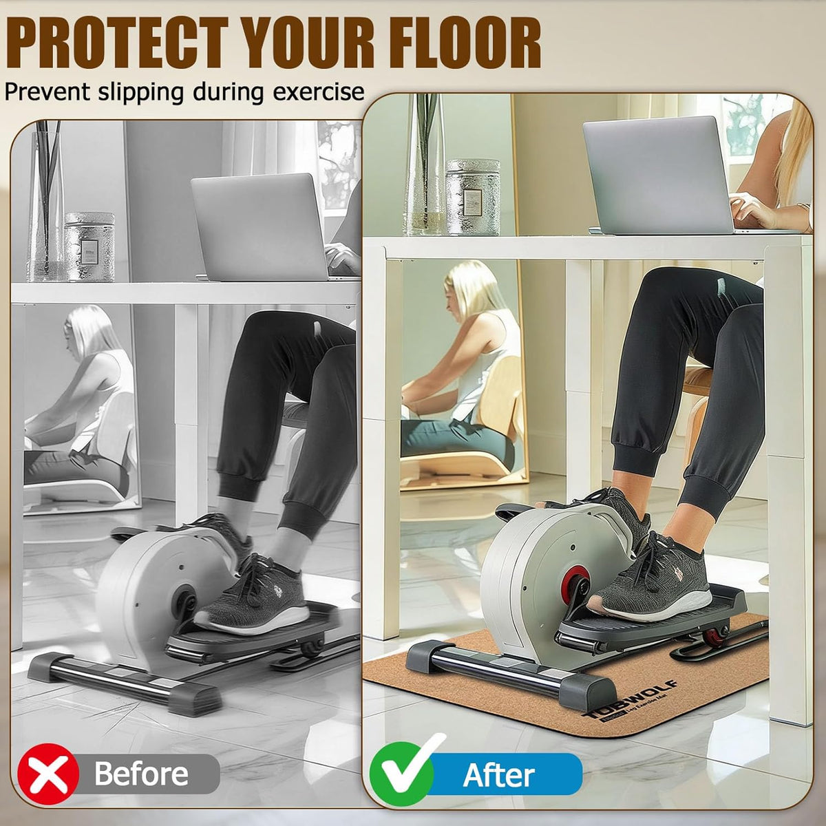 Non-Slip Workout Mat for Ellipse Leg Exerciser, Ellipse Machine Mat, Exercise Mat for Under Desk Ellipticals, Suitable for Electric Seated Foot Pedal Exerciser, Stability & Floor Protection