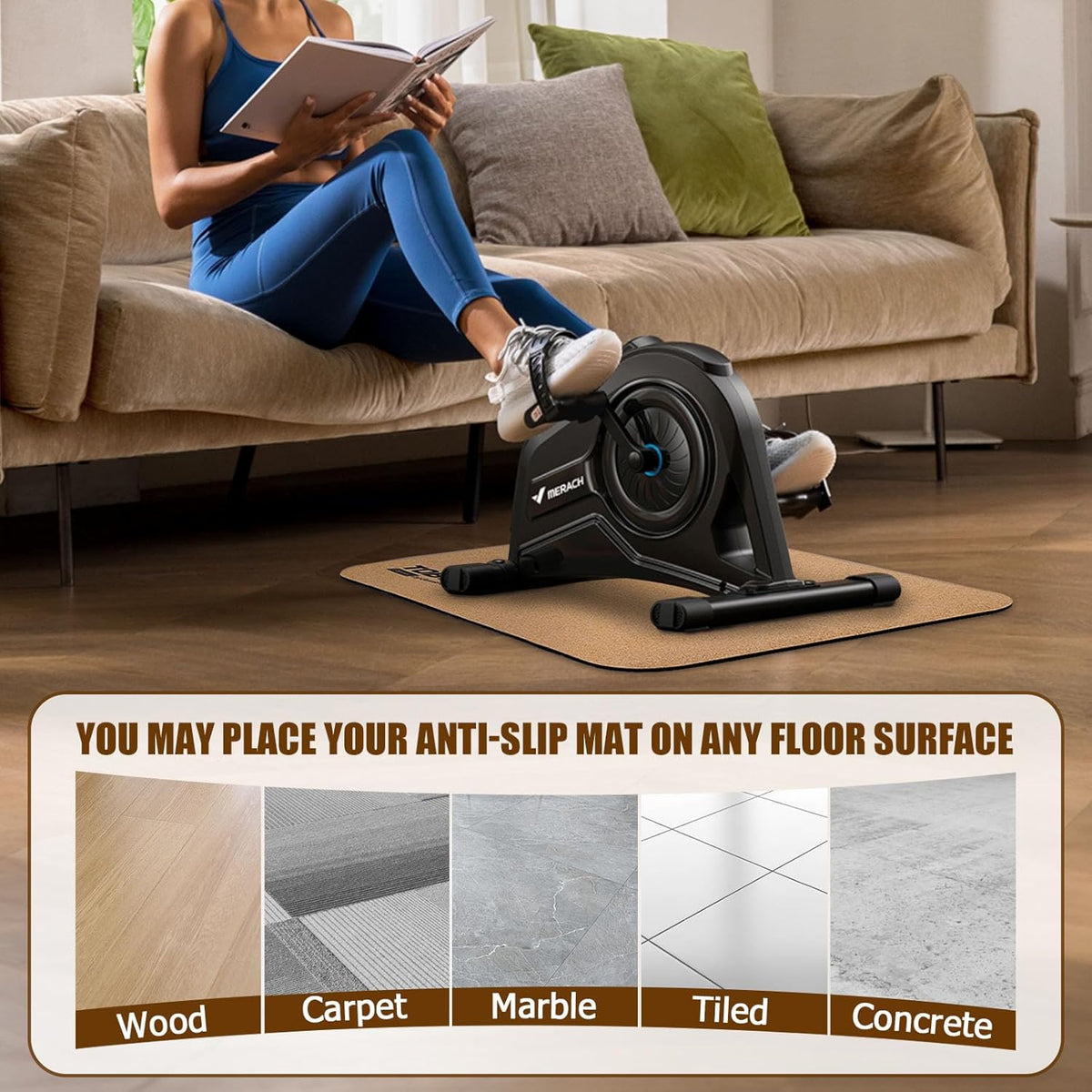 Non-Slip Workout Mat for Ellipse Leg Exerciser, Ellipse Machine Mat, Exercise Mat for Under Desk Ellipticals, Suitable for Electric Seated Foot Pedal Exerciser, Stability & Floor Protection