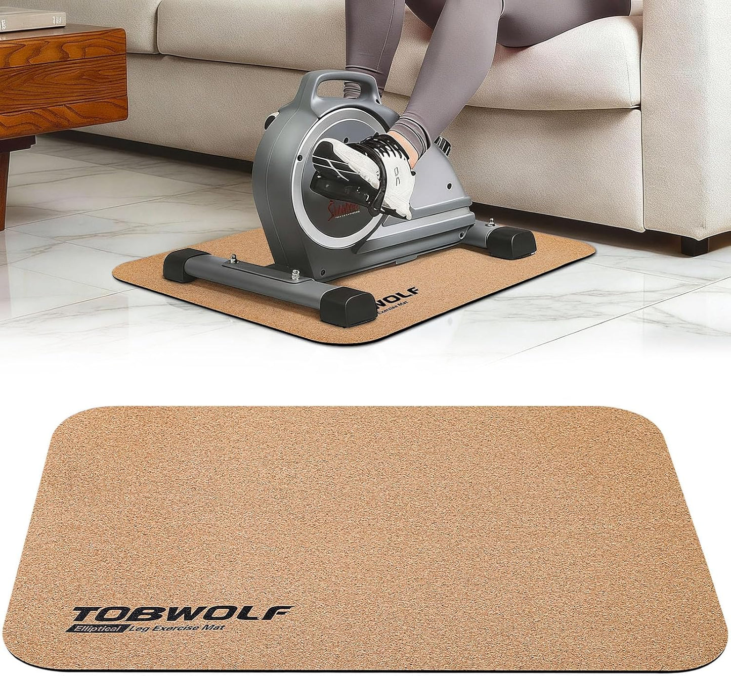 Non-Slip Workout Mat for Ellipse Leg Exerciser, Ellipse Machine Mat, Exercise Mat for Under Desk Ellipticals, Suitable for Electric Seated Foot Pedal Exerciser, Stability & Floor Protection