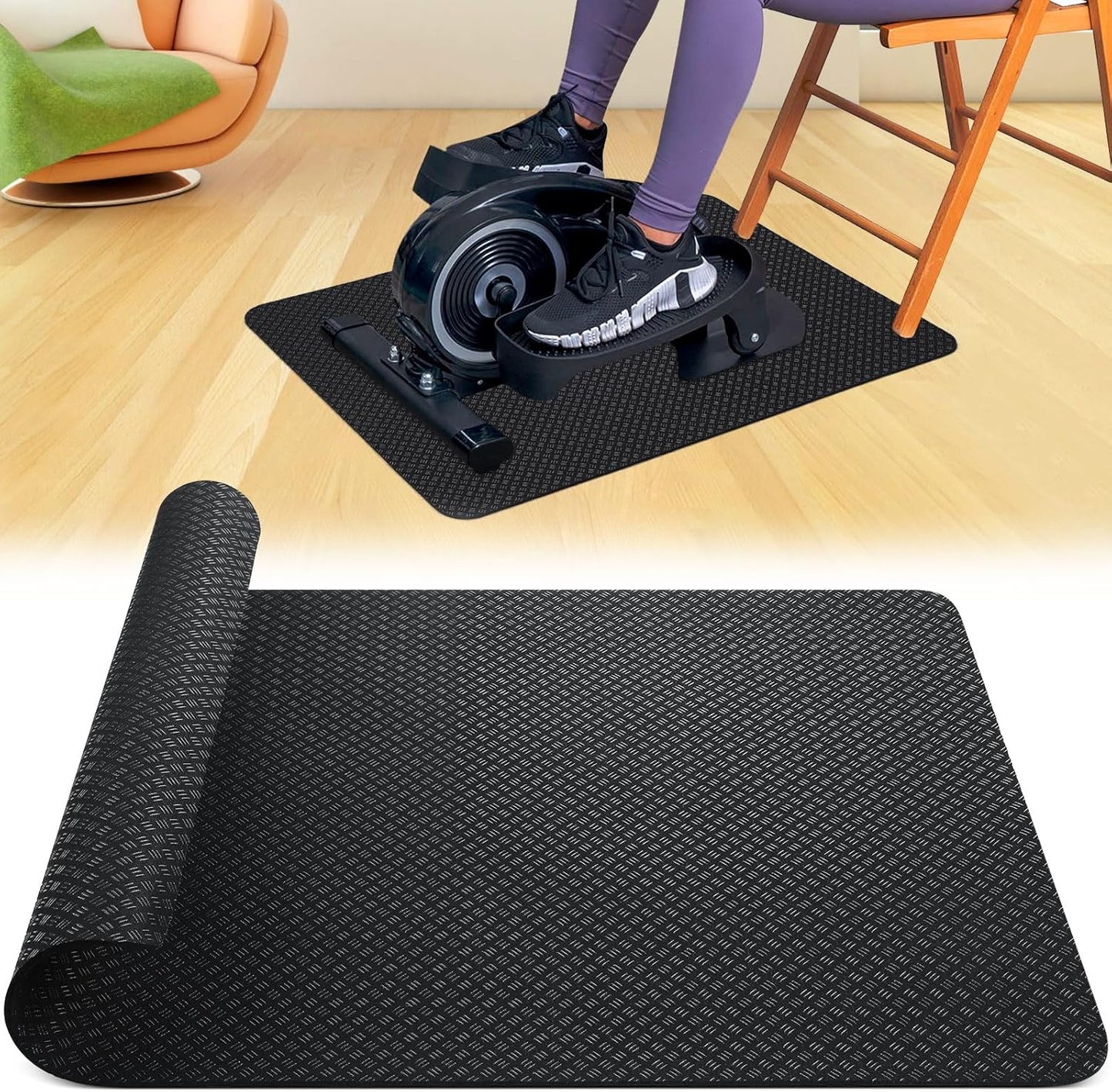 Non-Slip Workout Mat for Ellipse Leg Exerciser, Ellipse Machine Mat, Exercise Mat for Under Desk Ellipticals, Suitable for Electric Seated Foot Pedal Exerciser, Stability & Floor Protection