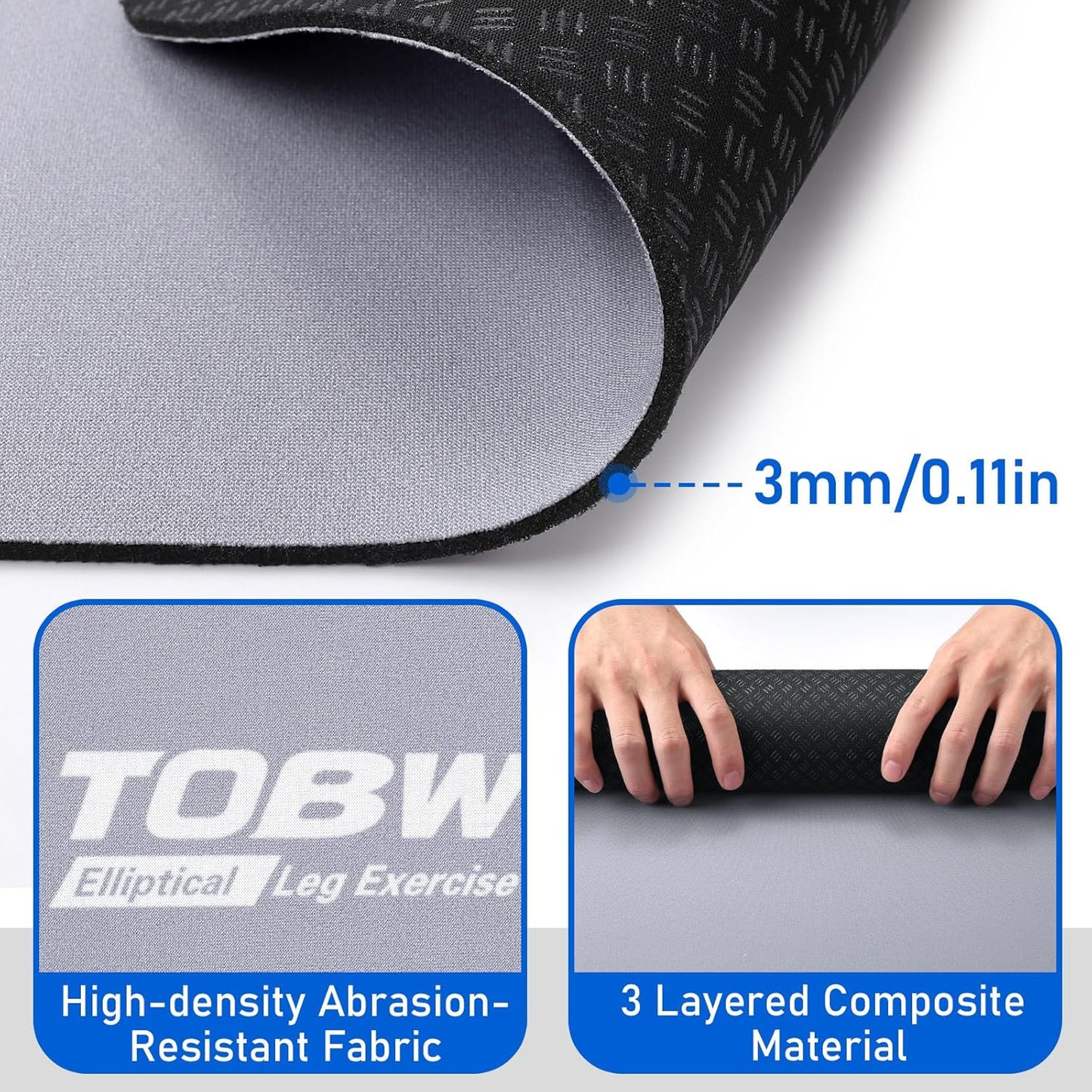 Non-Slip Workout Mat for Ellipse Leg Exerciser, Ellipse Machine Mat, Exercise Mat for Under Desk Ellipticals, Suitable for Electric Seated Foot Pedal Exerciser, Stability & Floor Protection