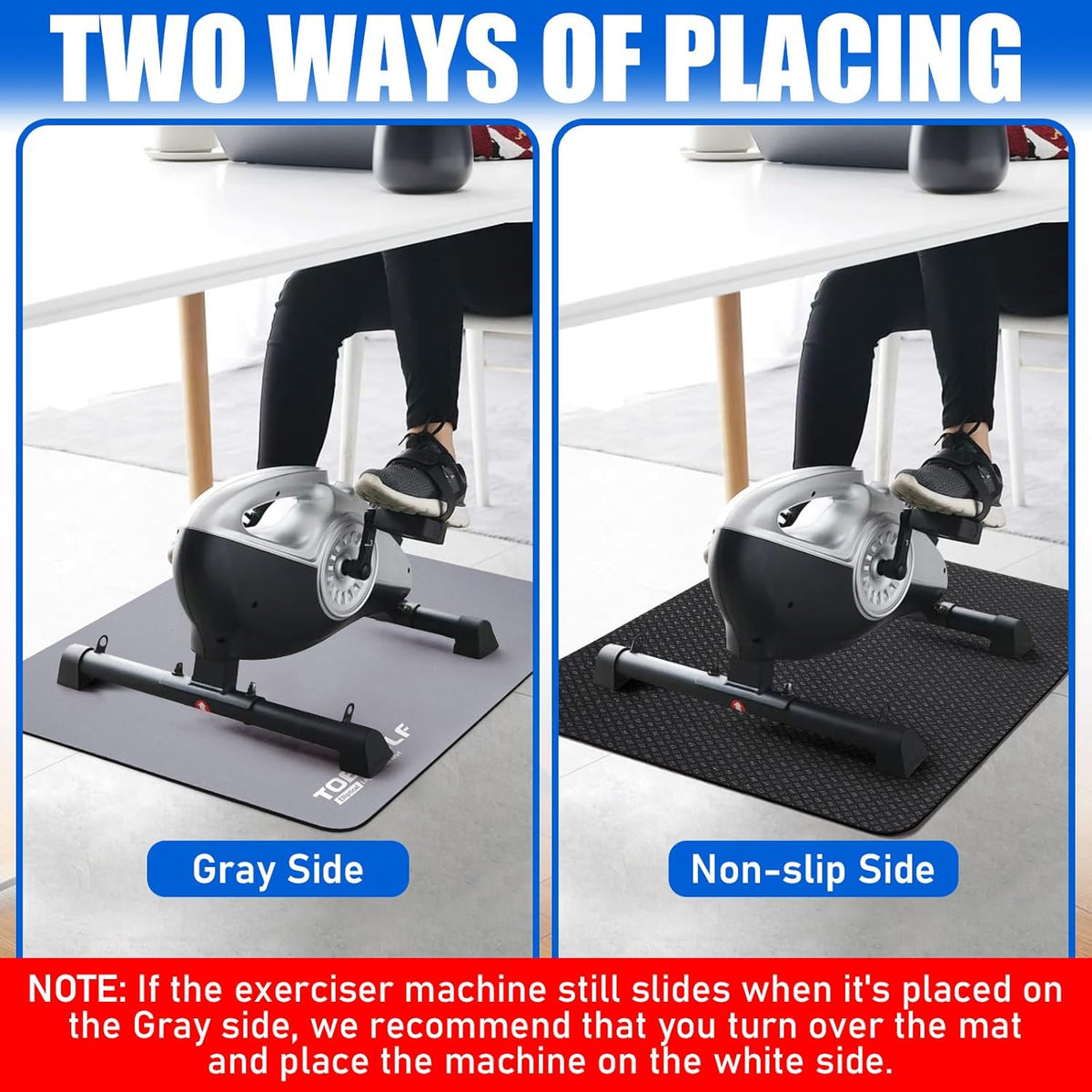 Non-Slip Workout Mat for Ellipse Leg Exerciser, Ellipse Machine Mat, Exercise Mat for Under Desk Ellipticals, Suitable for Electric Seated Foot Pedal Exerciser, Stability & Floor Protection