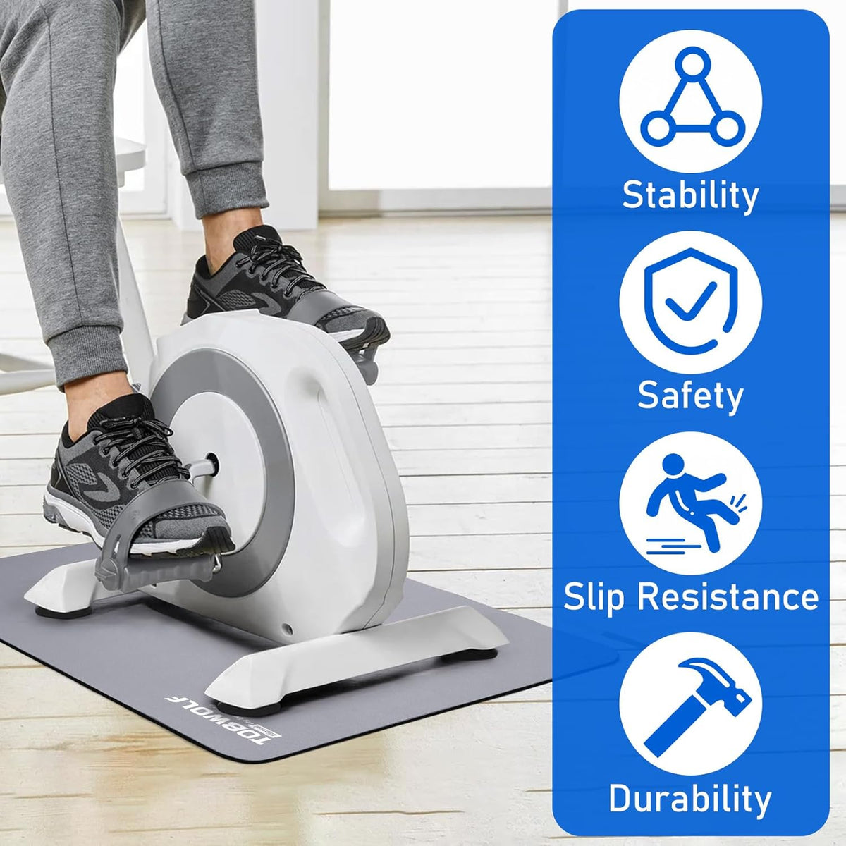 Non-Slip Workout Mat for Ellipse Leg Exerciser, Ellipse Machine Mat, Exercise Mat for Under Desk Ellipticals, Suitable for Electric Seated Foot Pedal Exerciser, Stability & Floor Protection