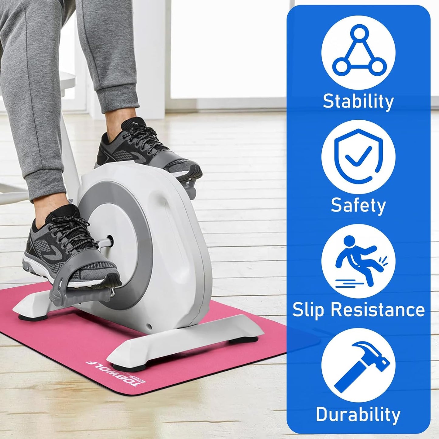 Non-Slip Workout Mat for Ellipse Leg Exerciser, Ellipse Machine Mat, Exercise Mat for Under Desk Ellipticals, Suitable for Electric Seated Foot Pedal Exerciser, Stability & Floor Protection