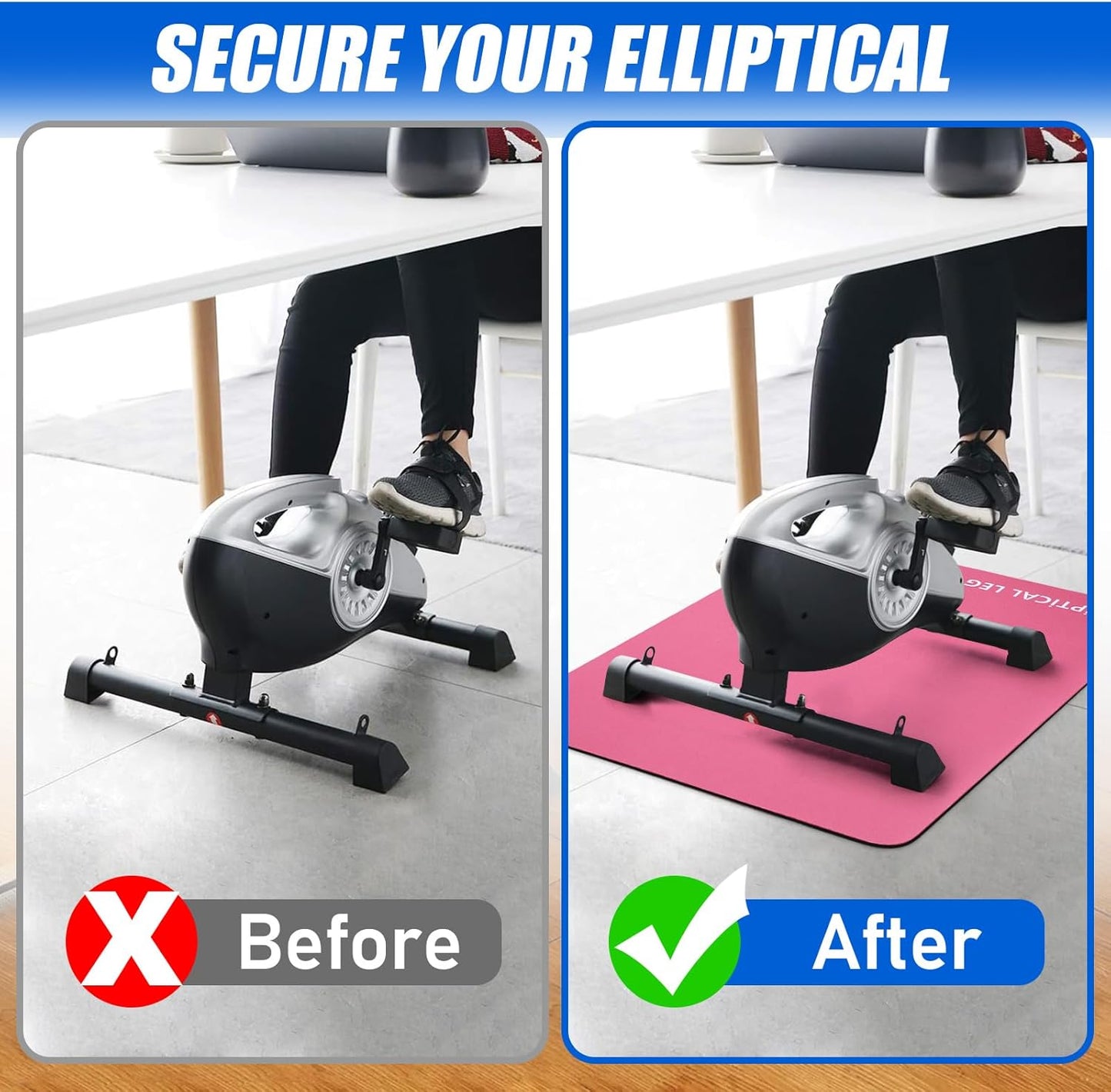Non-Slip Workout Mat for Ellipse Leg Exerciser, Ellipse Machine Mat, Exercise Mat for Under Desk Ellipticals, Suitable for Electric Seated Foot Pedal Exerciser, Stability & Floor Protection