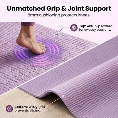 Foldable Travel Yoga Mat, 72"x32"x0.32" Extra Wide 8mm Thick Non-Slip Exercise Mat for Yoga, Pilates & Fitness-Purple