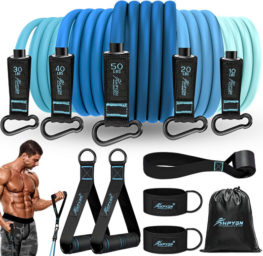 Resistance Bands, Exercise Bands with Handles, Fitness Bands, Workout Bands with Door Anchor and Ankle Straps, for Heavy Resistance Training, Physical Therapy, Shape Body, Yoga, Home Workout Set