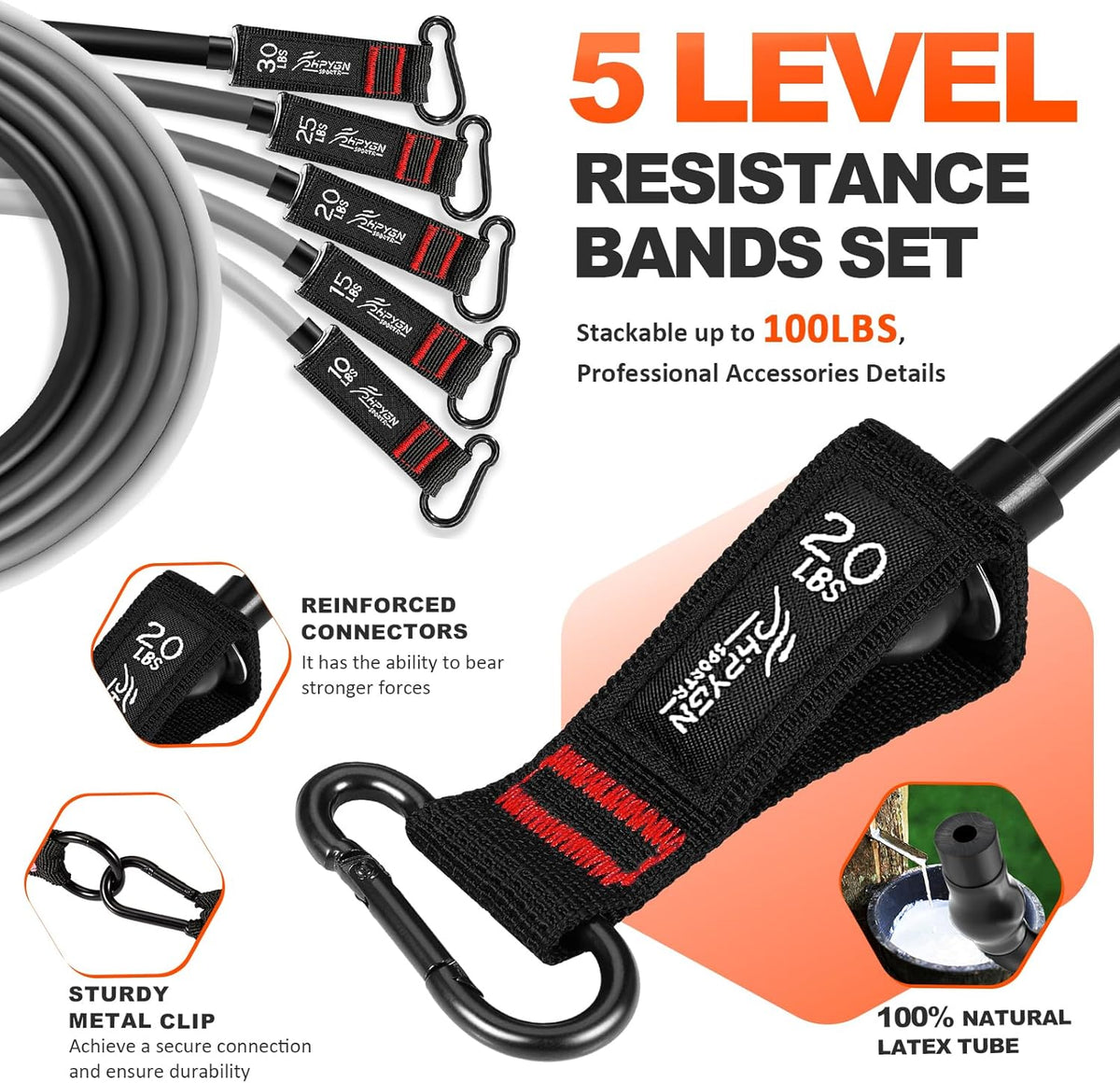 Resistance Bands, Exercise Bands with Handles, Fitness Bands, Workout Bands with Door Anchor and Ankle Straps, for Heavy Resistance Training, Physical Therapy, Shape Body, Yoga, Home Workout Set