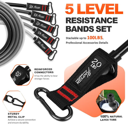 Resistance Bands, Exercise Bands with Handles, Fitness Bands, Workout Bands with Door Anchor and Ankle Straps, for Heavy Resistance Training, Physical Therapy, Shape Body, Yoga, Home Workout Set