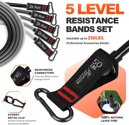 Resistance Bands, Exercise Bands with Handles, Fitness Bands, Workout Bands with Door Anchor and Ankle Straps, for Heavy Resistance Training, Physical Therapy, Shape Body, Yoga, Home Workout Set