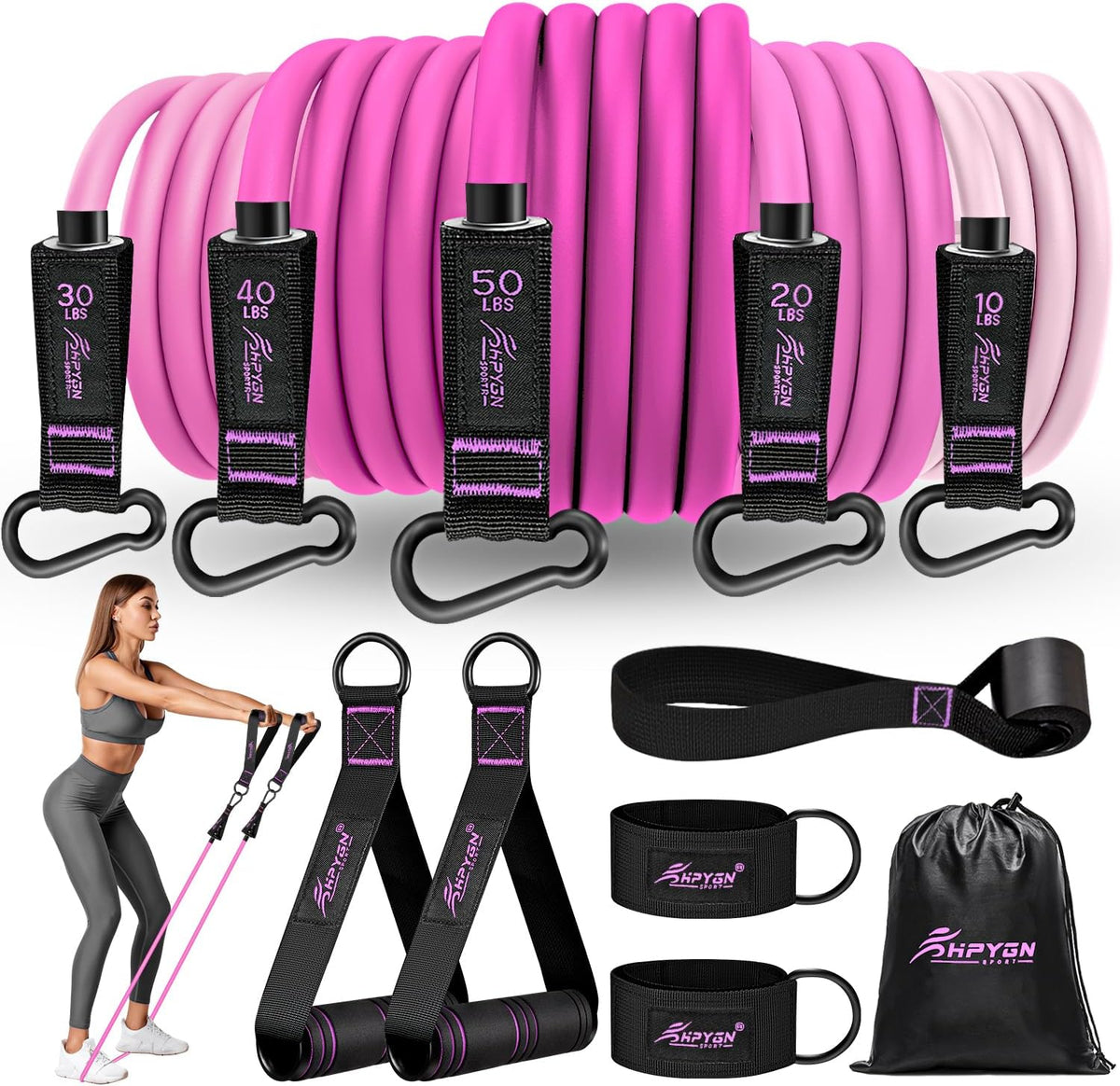 Resistance Bands, Exercise Bands with Handles, Fitness Bands, Workout Bands with Door Anchor and Ankle Straps, for Heavy Resistance Training, Physical Therapy, Shape Body, Yoga, Home Workout Set