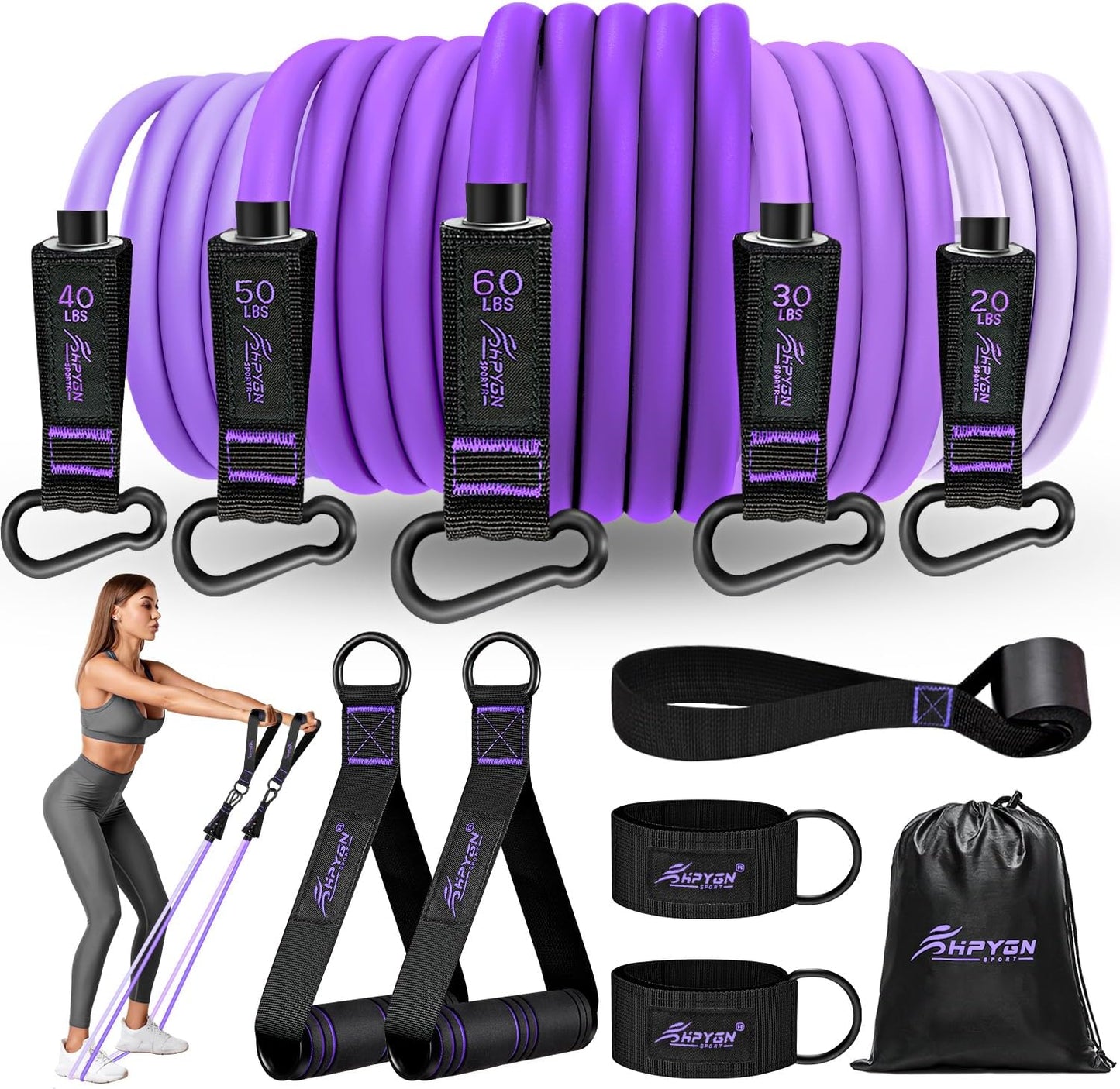 Resistance Bands, Exercise Bands with Handles, Fitness Bands, Workout Bands with Door Anchor and Ankle Straps, for Heavy Resistance Training, Physical Therapy, Shape Body, Yoga, Home Workout Set