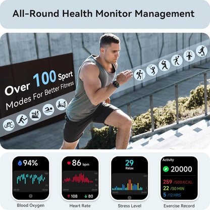 Smart Watch for Women Men, Smartwatch for iPhone & Android Bluetooth (Answer/Call) Built-in Alexa, 1.91" HD Fitness Tracker with 105+ Sport Modes, IP68 Waterproof, Sleep/Heart Rate/SpO2/Stress Monitor
