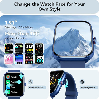 Smart Watch for Women Men, Smartwatch for iPhone & Android Bluetooth (Answer/Call) Built-in Alexa, 1.91" HD Fitness Tracker with 105+ Sport Modes, IP68 Waterproof, Sleep/Heart Rate/SpO2/Stress Monitor
