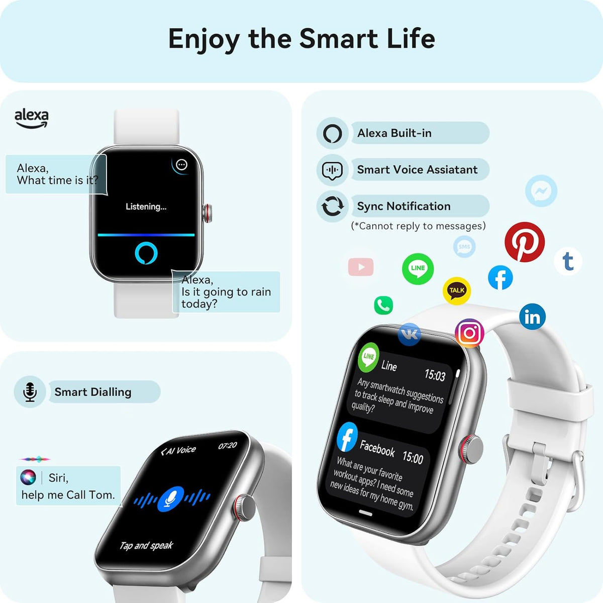 Smart Watch for Women Men, Smartwatch for iPhone & Android Bluetooth (Answer/Call) Built-in Alexa, 1.91" HD Fitness Tracker with 105+ Sport Modes, IP68 Waterproof, Sleep/Heart Rate/SpO2/Stress Monitor