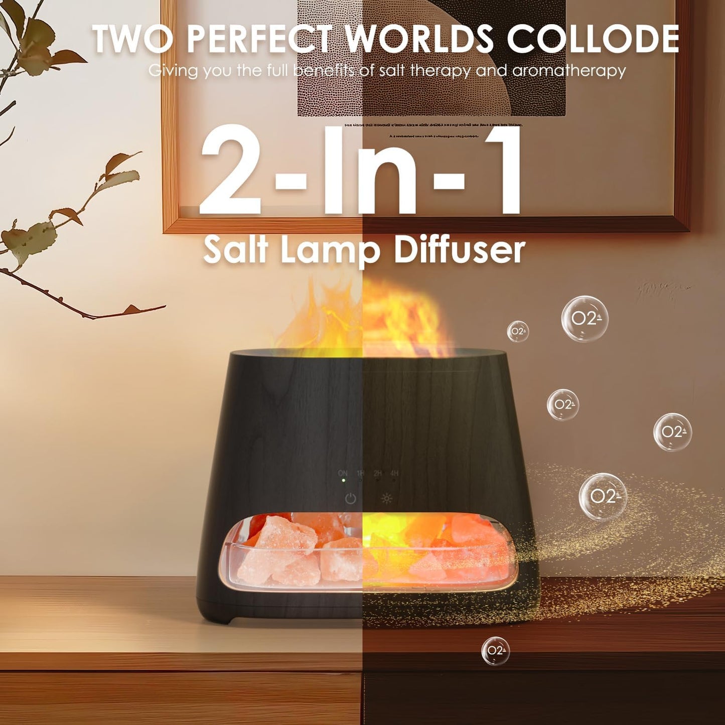 2-in-1 Essential Oil Diffuser for Home & Himalayan Salt Lamp, 150ml