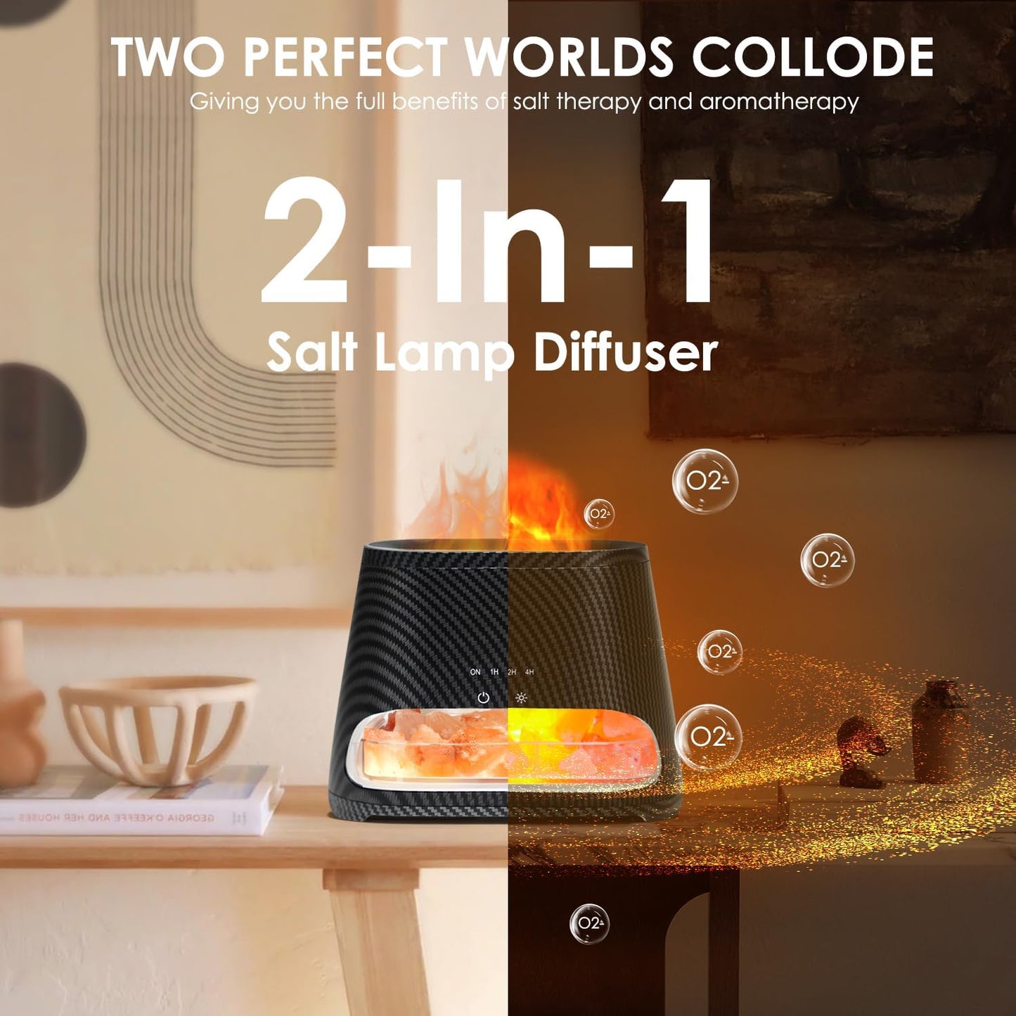 2-in-1 Essential Oil Diffuser for Home & Himalayan Salt Lamp, 150ml