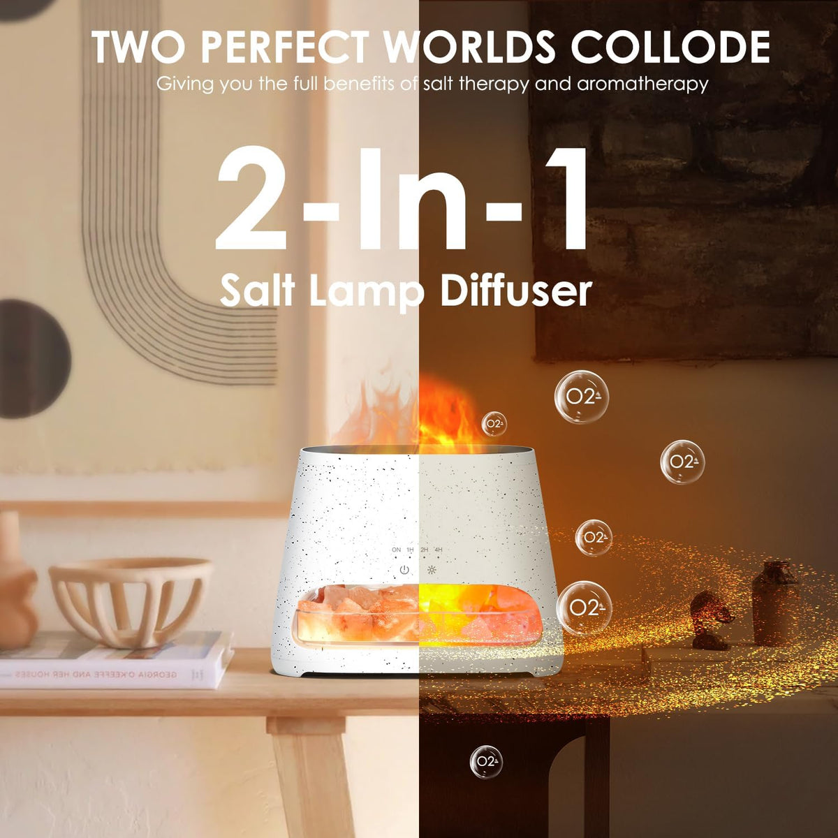 2-in-1 Essential Oil Diffuser for Home & Himalayan Salt Lamp, 150ml