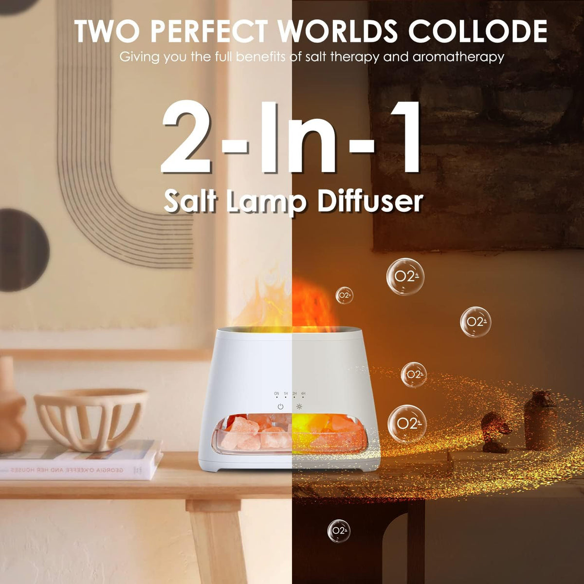 2-in-1 Essential Oil Diffuser for Home & Himalayan Salt Lamp, 150ml