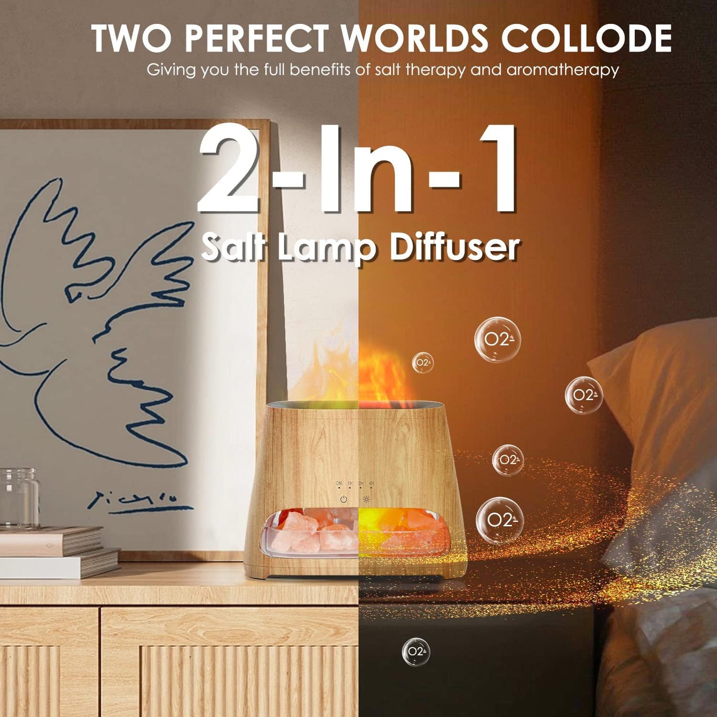 2-in-1 Essential Oil Diffuser for Home & Himalayan Salt Lamp, 150ml