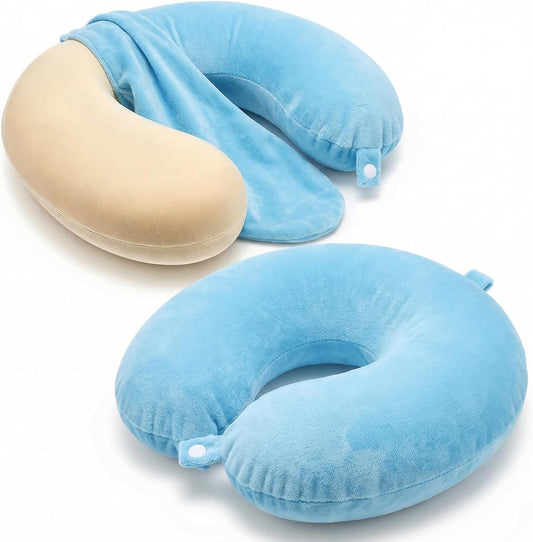 2 Pack Neck Pillow Covers with Zipper, Reusable Travel Pillow Cover, Washable U Shaped Replacement Cover, Soft Smooth Plush Fabric, Universal Fit Airplane Pillows Case