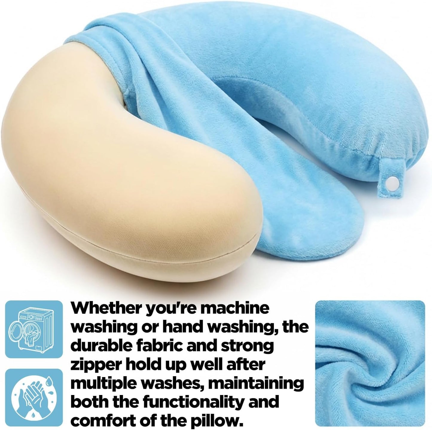 2 Pack Neck Pillow Covers with Zipper, Reusable Travel Pillow Cover, Washable U Shaped Replacement Cover, Soft Smooth Plush Fabric, Universal Fit Airplane Pillows Case