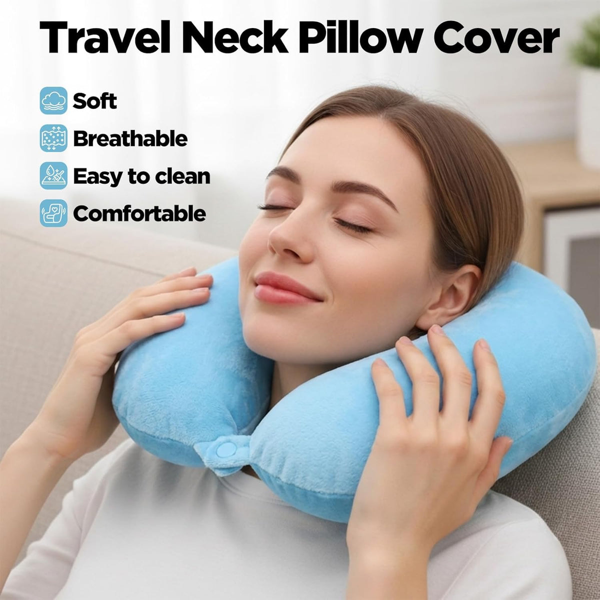 2 Pack Neck Pillow Covers with Zipper, Reusable Travel Pillow Cover, Washable U Shaped Replacement Cover, Soft Smooth Plush Fabric, Universal Fit Airplane Pillows Case