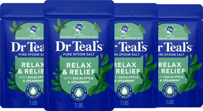 Pure Epsom Salt, Relax & Relief with Eucalyptus and Spearmint, 3 lb (Pack of 4)