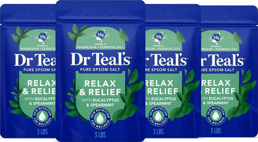 Pure Epsom Salt, Relax & Relief with Eucalyptus and Spearmint, 3 lb (Pack of 4)