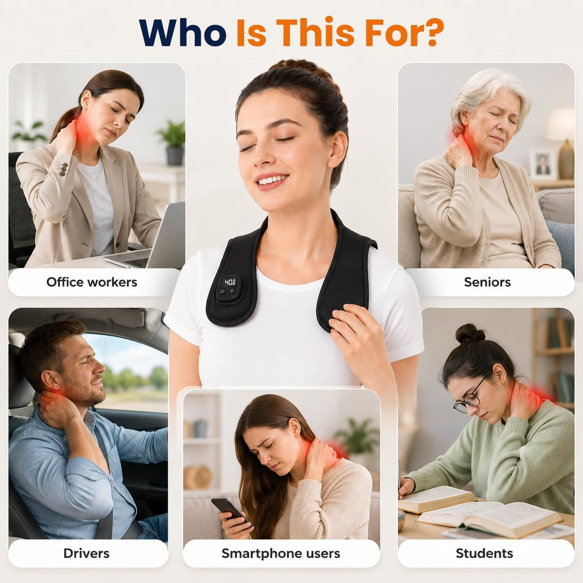 Cordless Electric Heating Pad for Neck & Shoulder, 5000mAh Rechargeable Neck Heating Pad with 3 Heat Levels 3 Time Settings, Portable Small Thin Mini Heated Neck Wrap (Black)