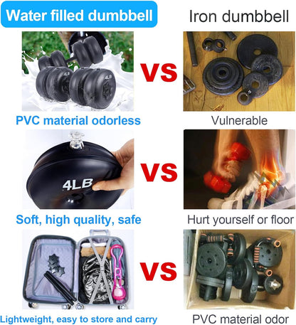 Water Filled Dumbbells Set - Water Filled Weights - Portable Travel Weights - Adjustable Dumbbells