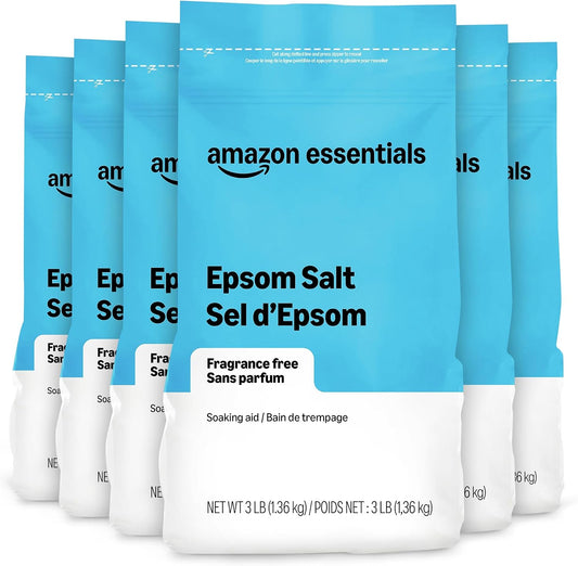 Epsom Salt Soak, Magnesium Sulfate USP, 3 Pound, 6-Pack (Previously Amazon Basics)