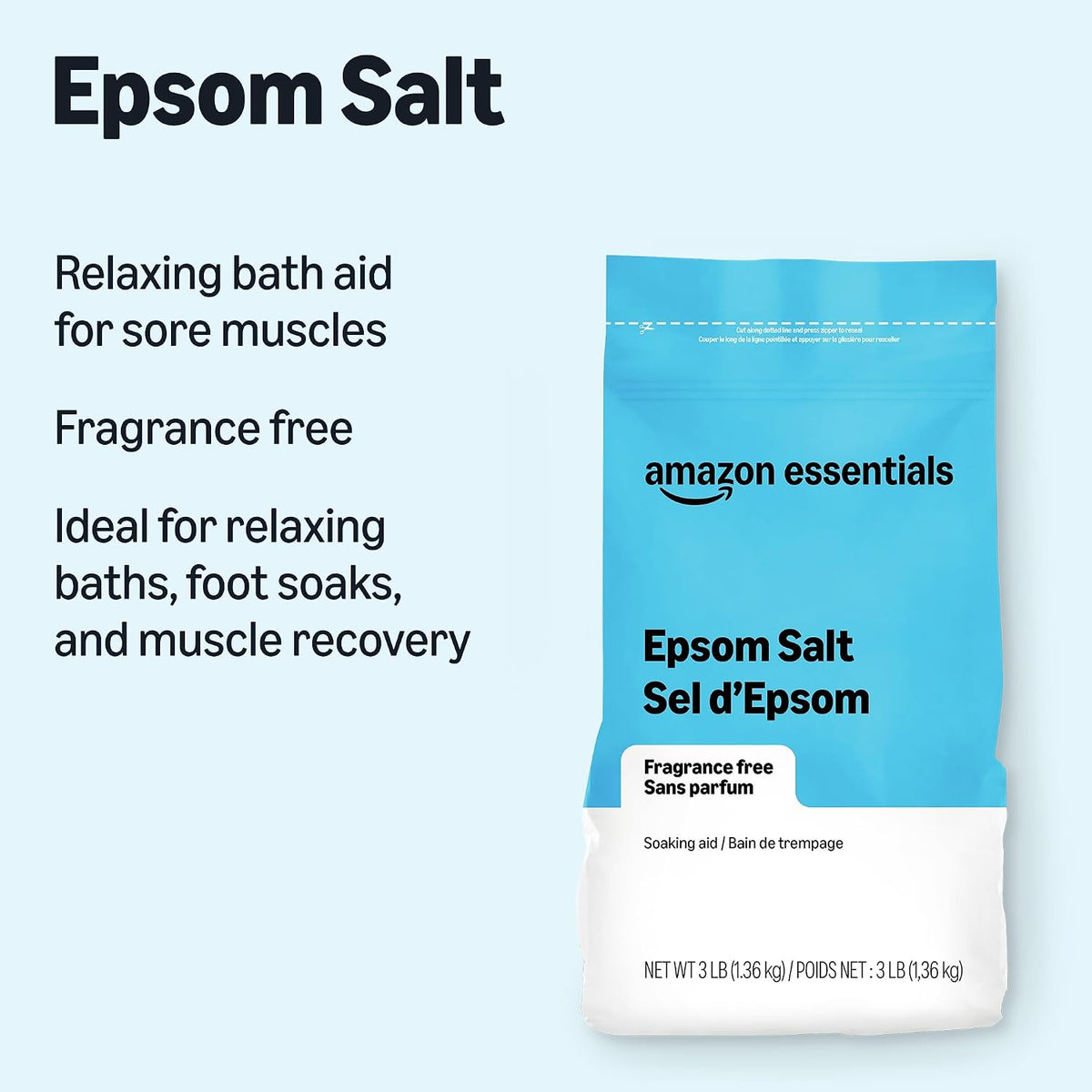 Epsom Salt Soak, Magnesium Sulfate USP, 3 Pound, 6-Pack (Previously Amazon Basics)