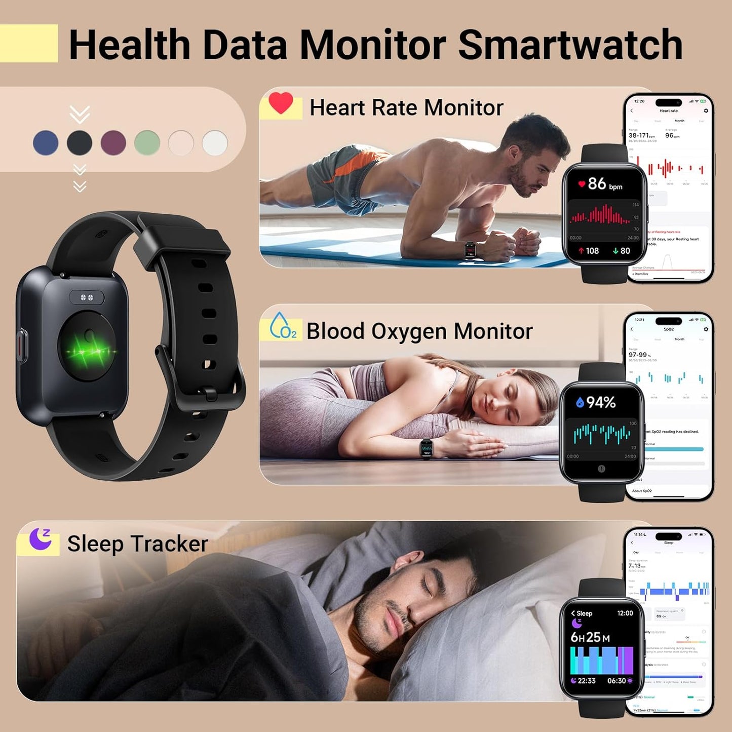 Smartwatch for Women, Compatible with Android & iPhone, 1.8'' Fitness Tracker Watch with Alexa, Call & Notification Alerts, Heart Rate & Sleep Monitor, 120 Sports Modes, Waterproof Watch for Women