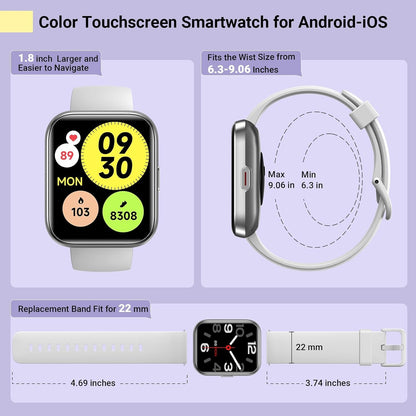 Smartwatch for Women, Compatible with Android & iPhone, 1.8'' Fitness Tracker Watch with Alexa, Call & Notification Alerts, Heart Rate & Sleep Monitor, 120 Sports Modes, Waterproof Watch for Women