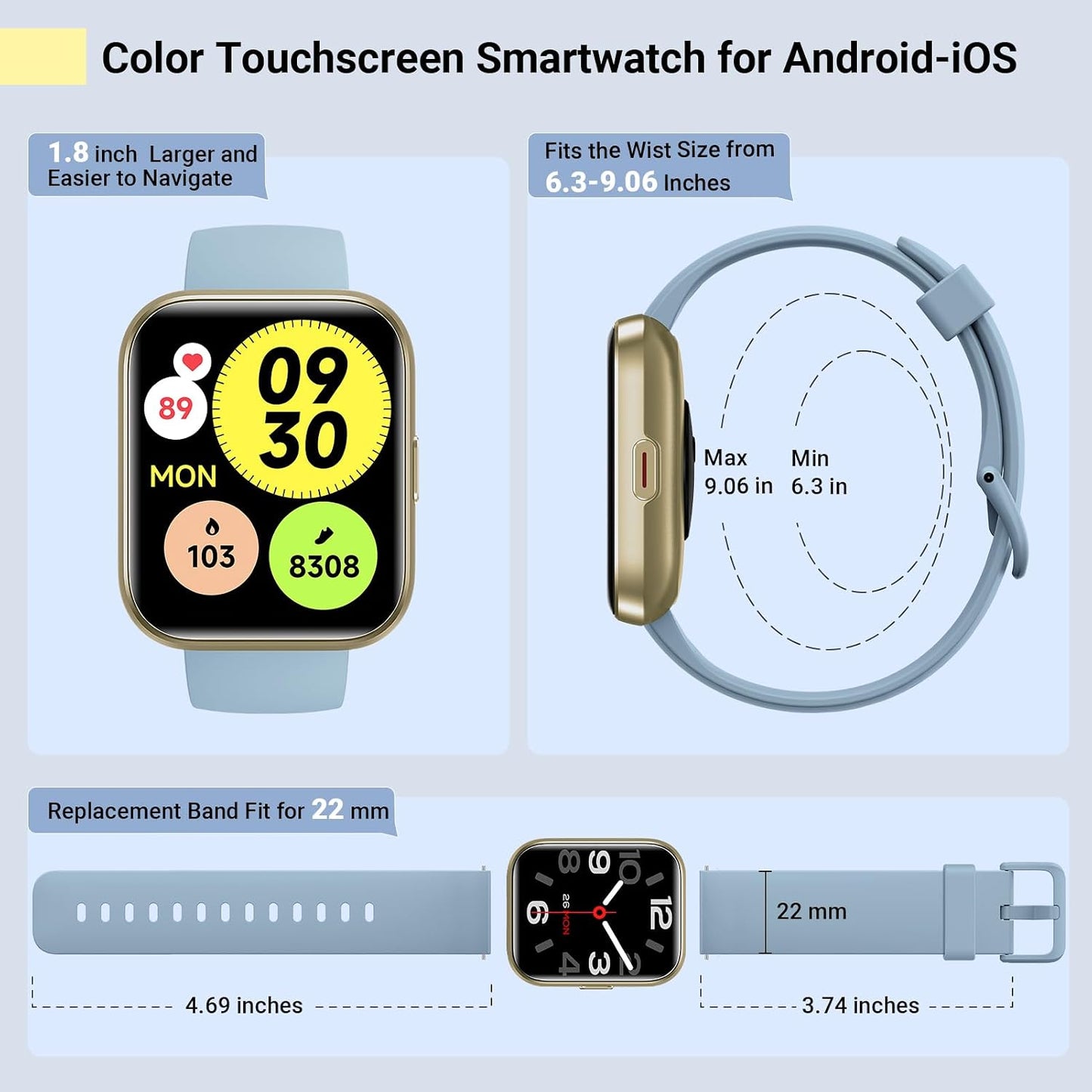 Smartwatch for Women, Compatible with Android & iPhone, 1.8'' Fitness Tracker Watch with Alexa, Call & Notification Alerts, Heart Rate & Sleep Monitor, 120 Sports Modes, Waterproof Watch for Women