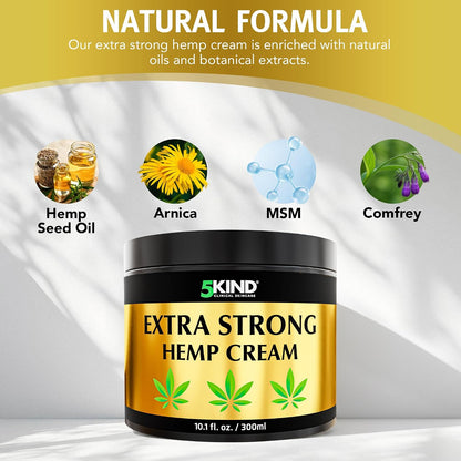 5Kind Extra Strong Hemp Cream 10.1 fl oz - Maximum Strength