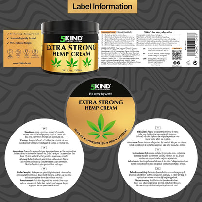 5Kind Extra Strong Hemp Cream 10.1 fl oz - Maximum Strength