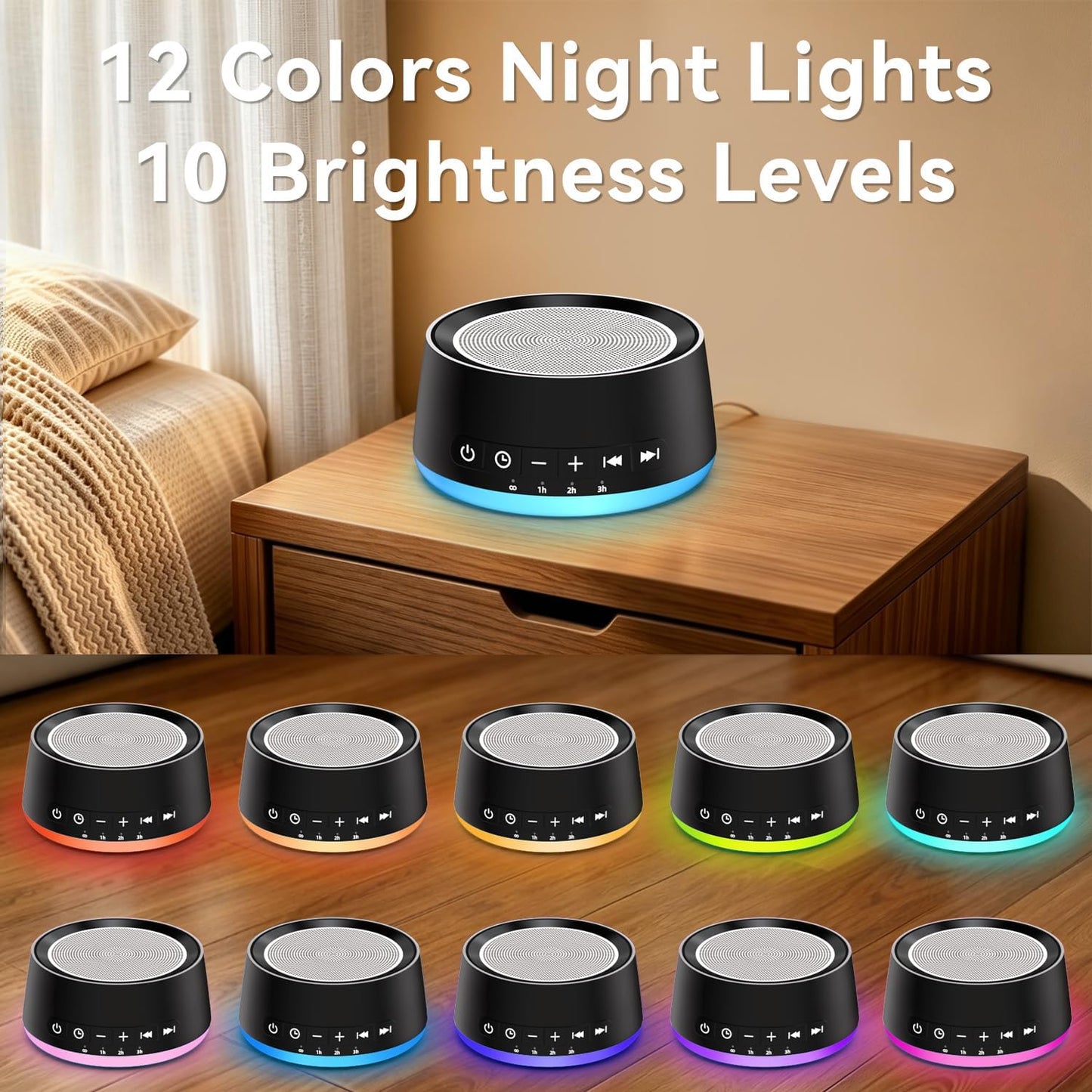 Sound Machine Night Light White Noise Machine with 30 Soothing Sounds 12 Colors Night Light Sleep Machine for Baby Kids Adults Brown Pink Nosie Machine with 32 Volume Levels for Office Home Travel